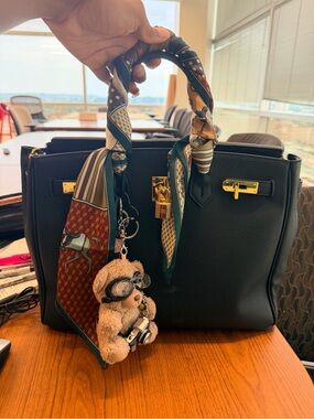 Black Leather Tote Bag with Gold Hardware - Classic Women's Tote